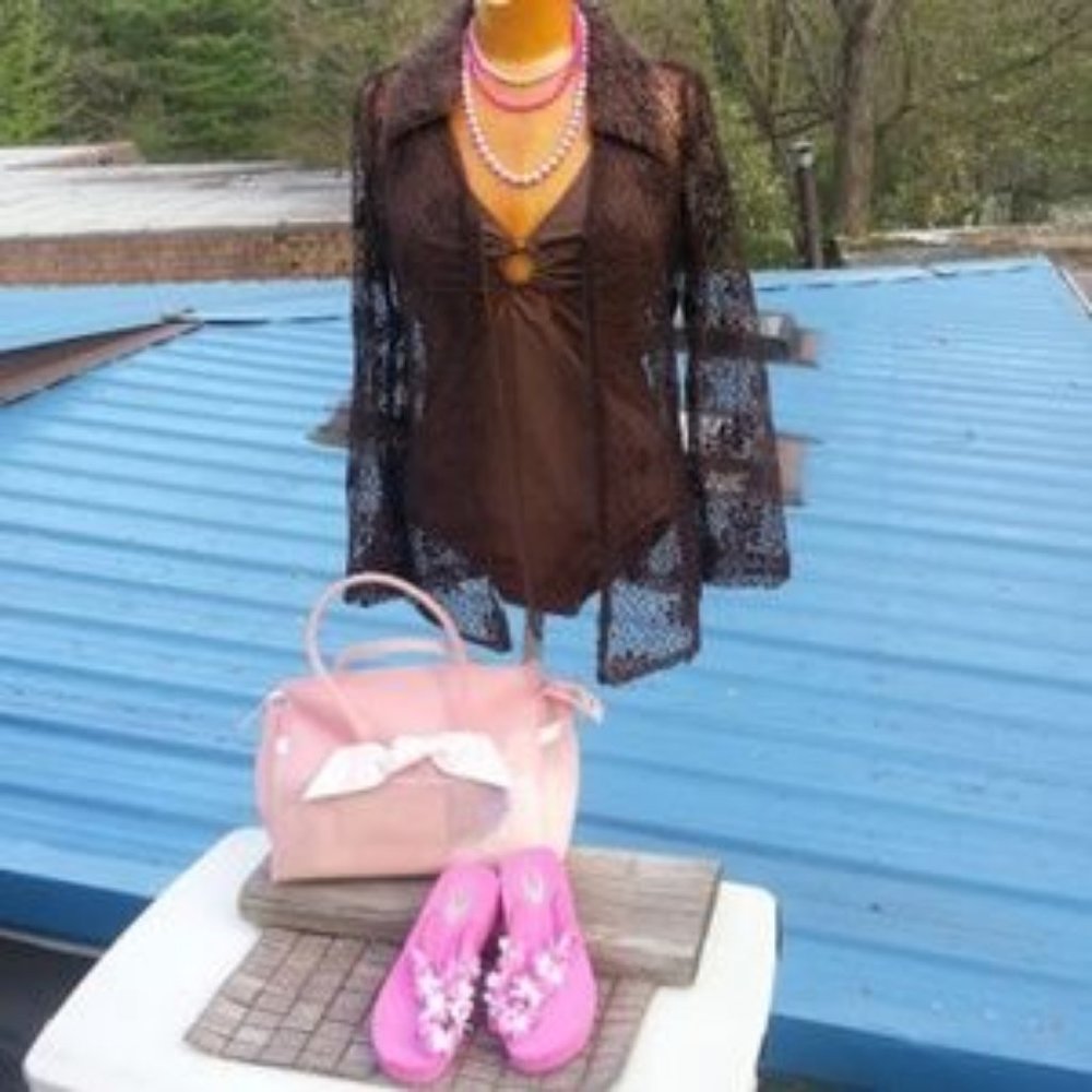 Vintage brown net tie-front faux fur collar coverup NWT - Picture 5 of 7